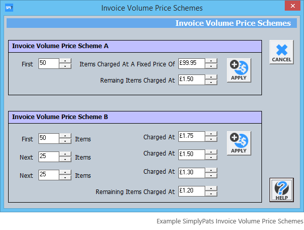 SimplyPats Volume Invoice price Schemes